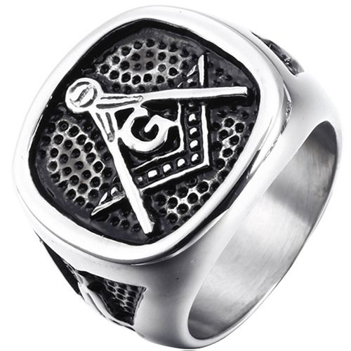 **COI Titanium Black Silver Masonic Freemason Ring-9091BB