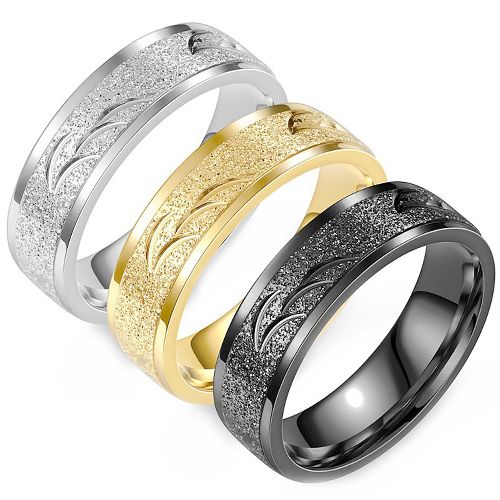 **COI Titanium Black/Gold Tone/Silver Sandblasted Ring-9099BB