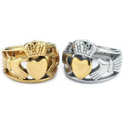 **COI Titanium Gold Tone Silver/Gold Tone Mo Anam Cara Claddagh Ring-9120BB