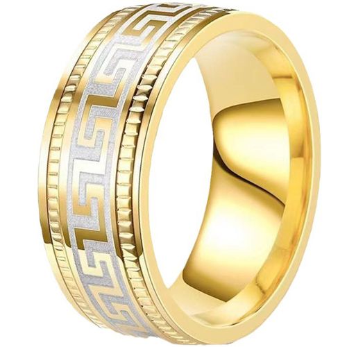 **COI Titanium Black/Gold Tone/Silver Greek Key Pattern Ring-9127BB