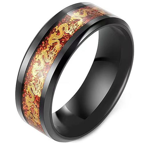 **COI Black Titanium Gold Tone Dragon Meteorite Beveled Edges Ring-9128BB