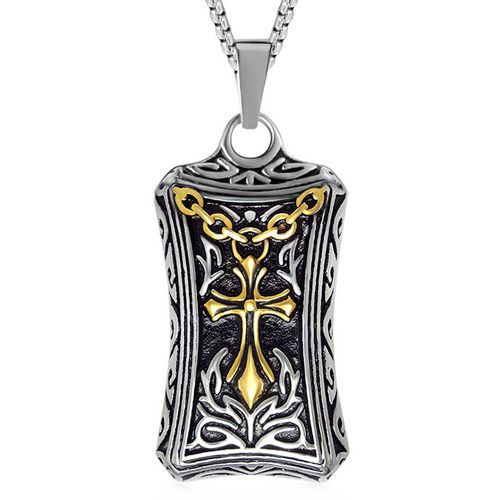 **COI Titanium Black Gold Tone Silver Cross Dog Tag Pendant-9133BB