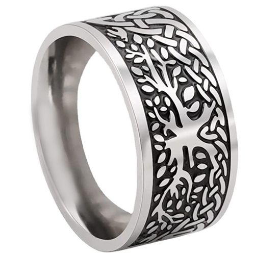 **COI Titanium Black Silver Life Tree Pipe Cut Flat Ring-9162BB