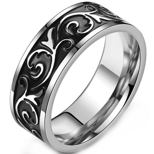 **COI Titanium Black Silver Celtic Pipe Cut Flat Ring-9179BBC