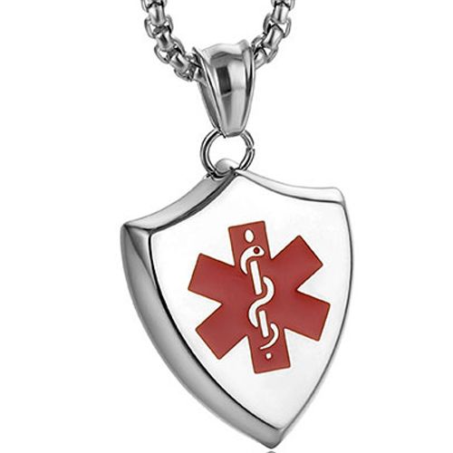 **COI Titanium Gold Tone/Silver Red Medical Alert Pendant-9187BB