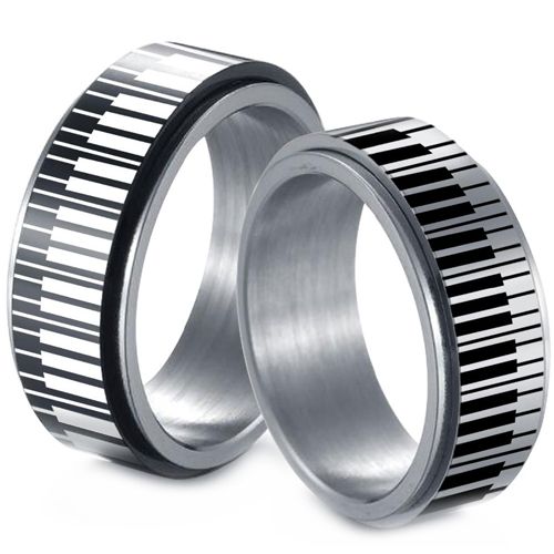 **COI Titanium Black Silver Piano Step Edges Ring-9217BB