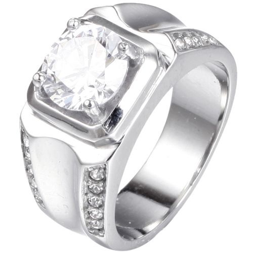 **COI Titanium Gold Tone/Silver Solitaire Ring With Cubic Zirconia-9234BB