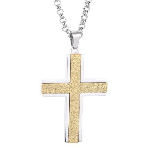 **COI Titanium Black/Blue/Gold Tone Silver Sandblasted Cross Pendant-9257BB