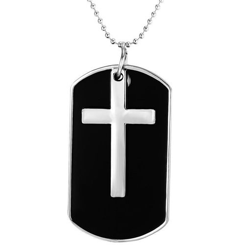 **COI Titanium Black Silver Cross Tag Pendant-9263BB