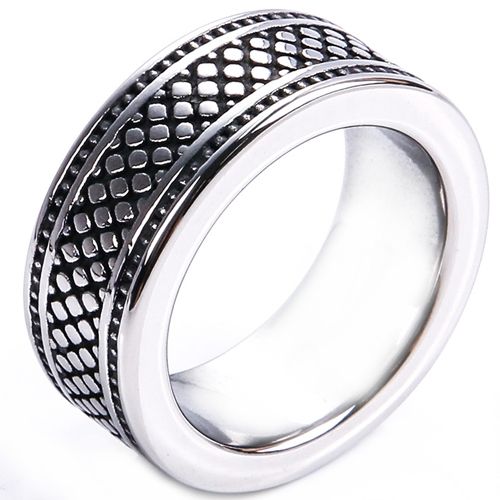 **COI Titanium Black/Gold Tone/Silver Checkered Flag Ring-9269BB