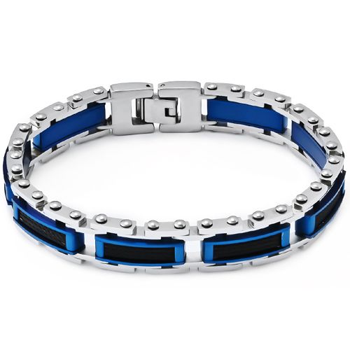 **COI Titanium Black Blue Silver Bracelet With Steel Clasp(Length: 8.27 inches)-9280BB