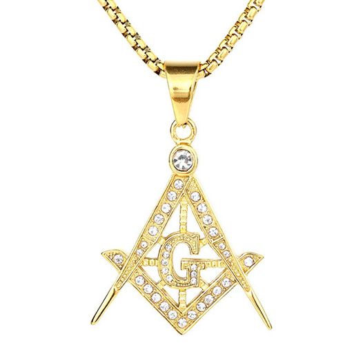 **COI Gold Tone Titanium Masonic Freemason Pendant With Cubic Zirconia-9292BB