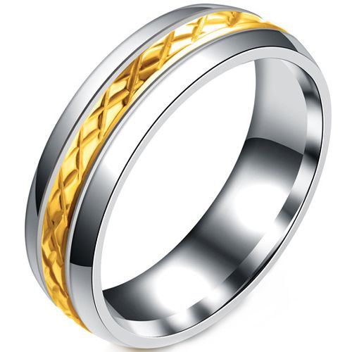 **COI Titanium Gold Tone Silver Grooves Ring-9417BB