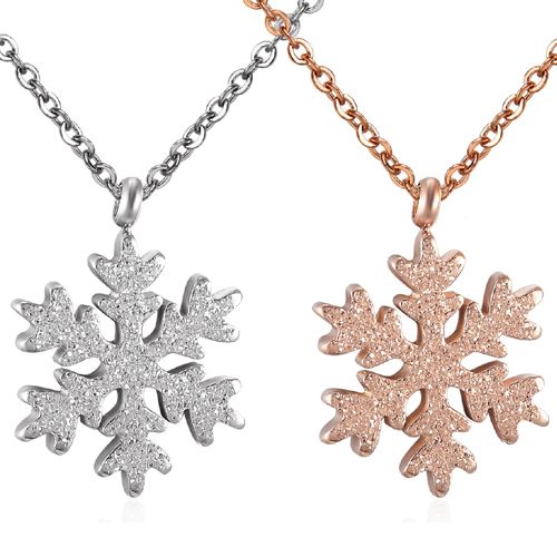 **COI Titanium Rose/Silver Sandblasted Snowflake Pendant-9441BB