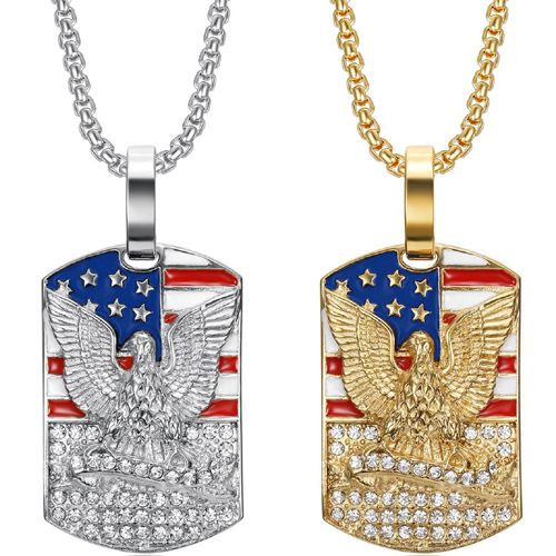 **COI Titanium Gold Tone/Silver American Flag & Eagle Pendant-9442BB