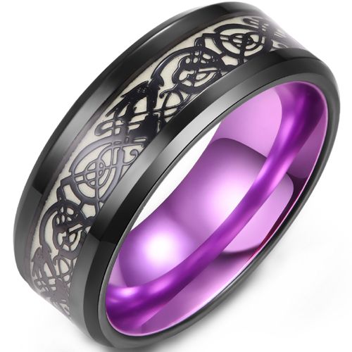 **COI Titanium Black Green/Red/Purple/Blue Black Dragon Beveled Edges Ring-9455BB