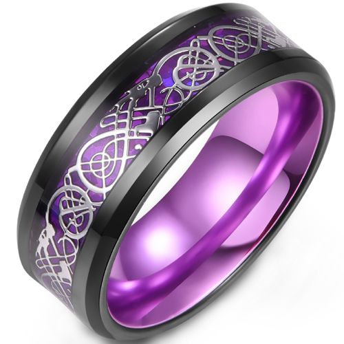 **COI Titanium Black Green/Red/Purple/Blue Silver Dragon Beveled Edges Ring-9456BB