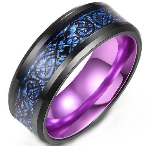 **COI Titanium Black Green/Red/Purple/Blue Black Dragon Beveled Edges Ring-9460BB