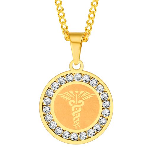 **COI Gold Tone Titanium Medical Alert Pendant With Cubic Zirconia-9462BB