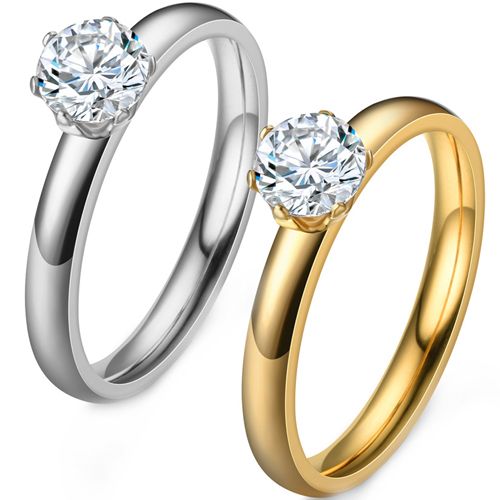 **COI Titanium Gold Tone/Silver Solitaire Ring With Cubic Zirconia-9468BB