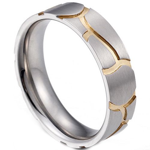 **COI Titanium Gold Tone Silver Grooves Ring-9480BB