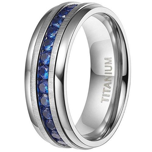 **COI Titanium Step Edges Ring With Created Blue Sapphire-9491BB