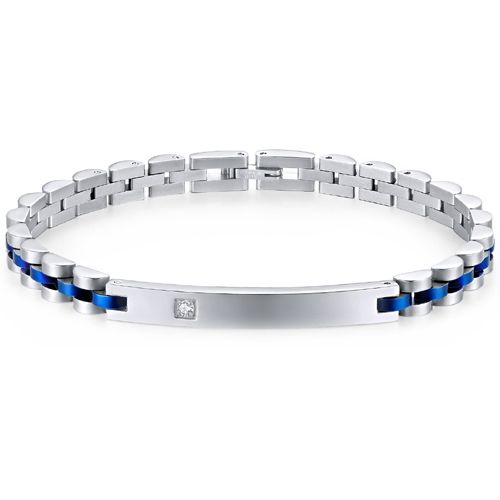**COI Titanium Blue Silver Cubic Zirconia Bracelet With Steel Clasp(Length: 7.28 inches)-9501BB