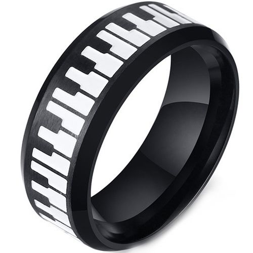 **COI Titanium Black Silver Piano Beveled Edges Ring-9551BB