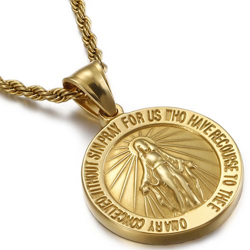 **COI Titanium Gold Tone/Silver Hail Mary Prayer Pendant-9554BB