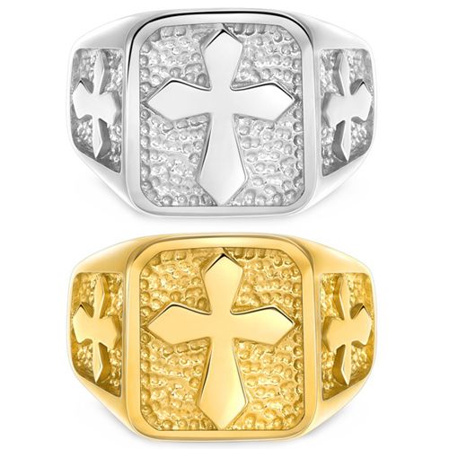 **COI Titanium Black/Gold Tone/Silver Cross Ring-9676BB