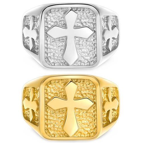 **COI Titanium Black/Gold Tone/Silver Cross Ring-9676BB