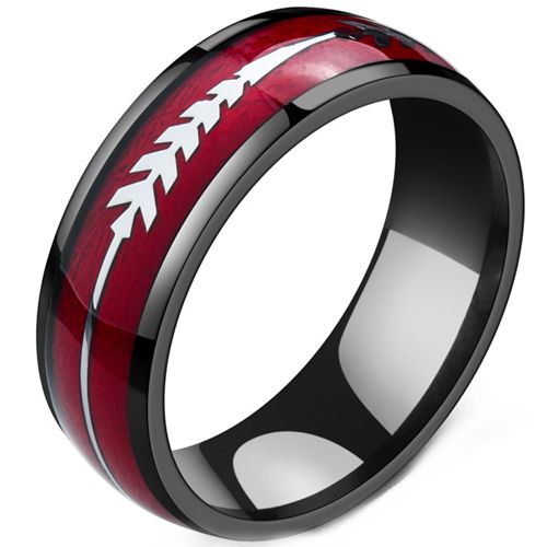 **COI Titanium Black Red Dome Court Ring With Arrows-9678BB