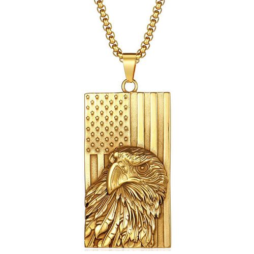 **COI Titanium Gold Tone/Silver Eagle Pendant With American Flag-9680BB
