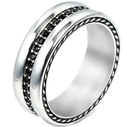 **COI Titanium Black Silver Ring With Black Cubic Zirconia-9688BB