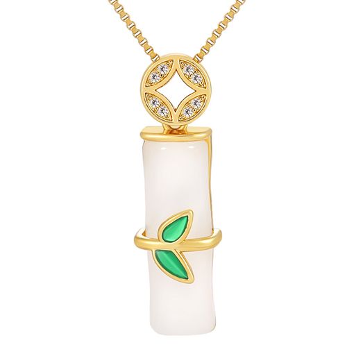 **COI Gold Tone Titanium Necklace With Synthetic Jade & Cubic Zirconia(Length: 19.6 inches)-9690BB