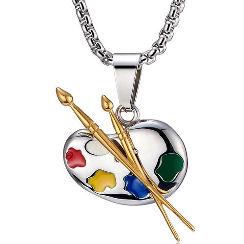 **COI Titanium Gold Tone Silver Rainbow Color Palettes Pendant-9721BB