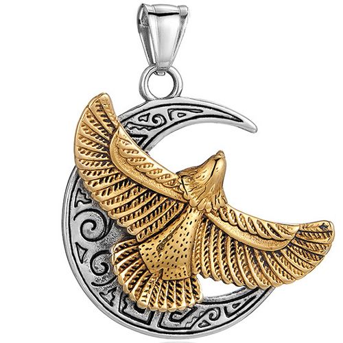 **COI Titanium Silver/Gold Tone Silver Eagle & Moon Pendant-9722BB