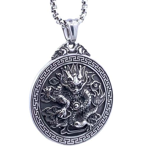 **COI Titanium Black Silver Dragon Tag Pendant-9766BB