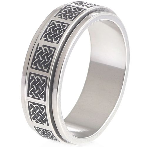 **COI Titanium Black Silver Celtic Step Edges Ring-9785BB