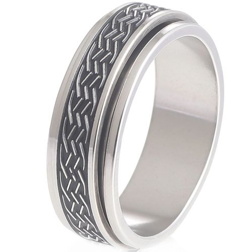 **COI Titanium Black Silver Celtic Step Edges Ring-9786BB