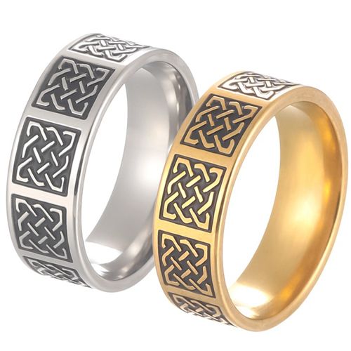 **COI Titanium Gold Tone/Silver Celtic Pipe Cut Flat Ring-9787BB