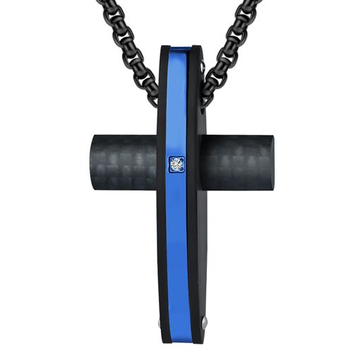 **COI Titanium Blue/Rose/Silver Cross Pendant With Carbon Fiber & Cubic Zirconia-9813BB