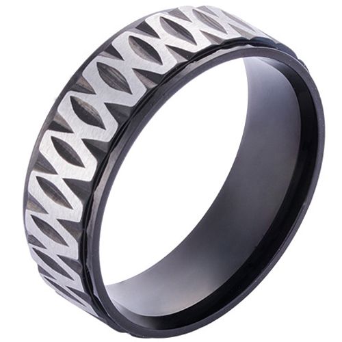 **COI Titanium Silver Black/Gold Tone/Silver Infinity Step Edges Ring-9844BB