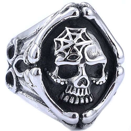 **COI Titanium Black Silver Skull Ring-9904BB