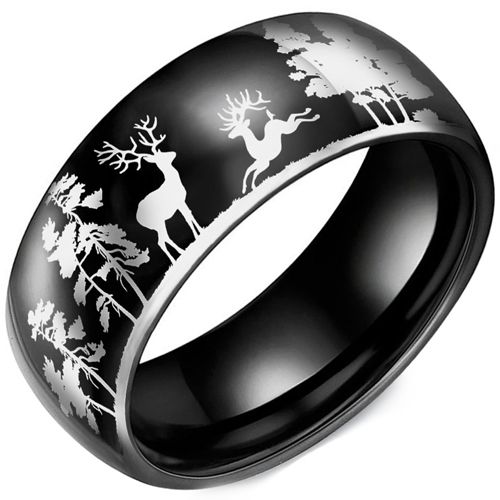 **COI Titanium Black/Silver Deer Forest & Tree Ring-9910BB