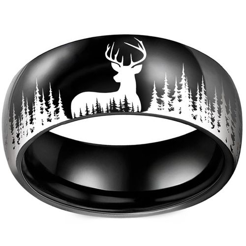 **COI Titanium Black/Silver Deer Tree & Forest Ring-9911BB