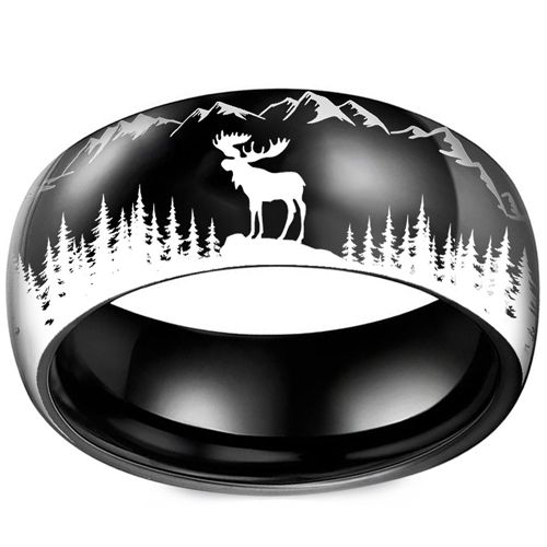 **COI Titanium Black/Silver Deer Forest & Mountain Ring-9913BB