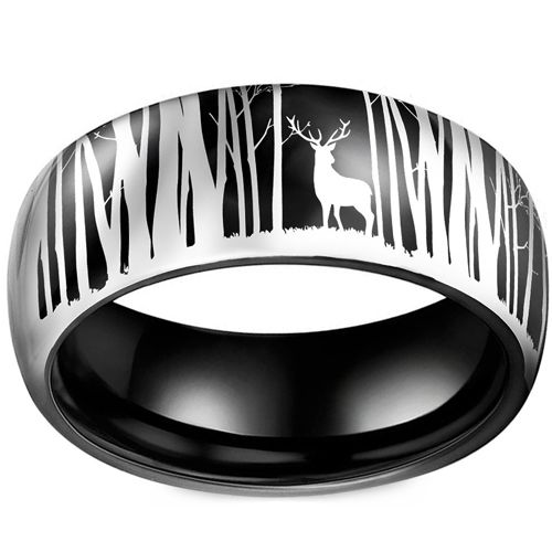 **COI Titanium Black/Silver Deer Tree & Forest Ring-9914BB