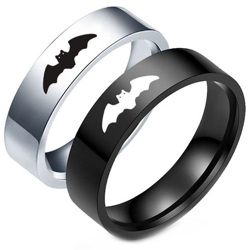 **COI Titanium Black/Silver Bat Man Pipe Cut Flat Ring-9934AA