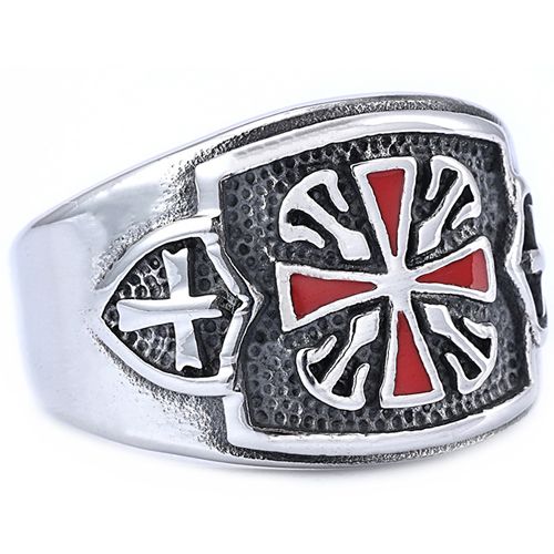 **COI Titanium Black Silver & Red Cross Ring-9935AA